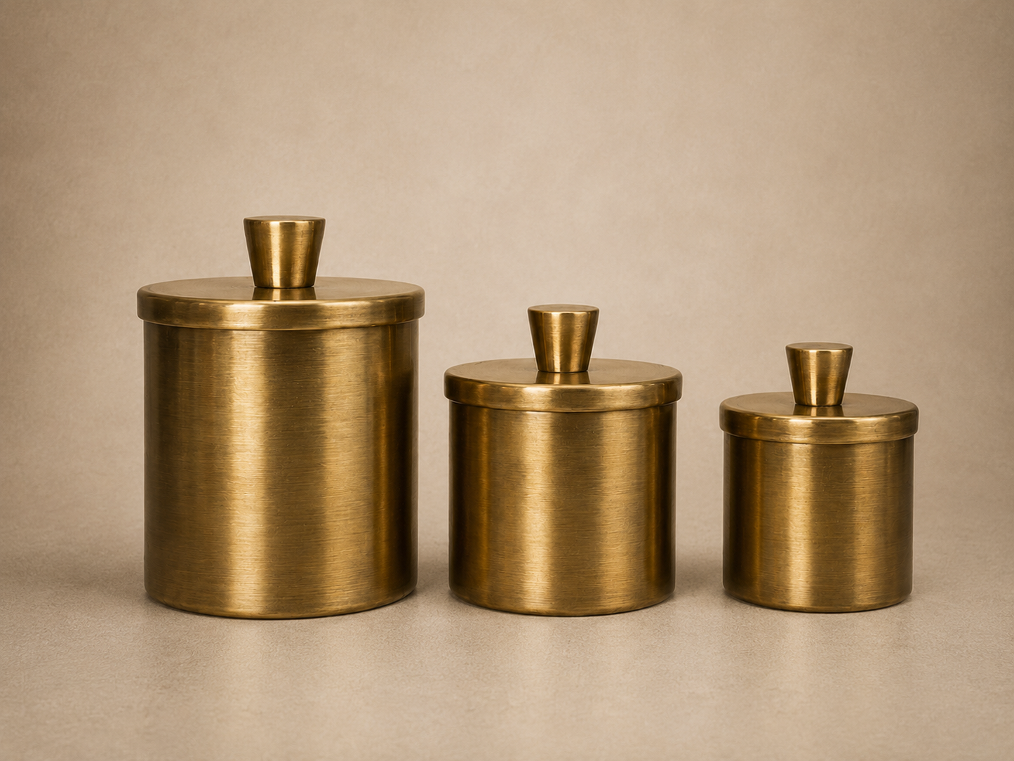 Set of 3 Handmade Brass Storage Canisters with Lids