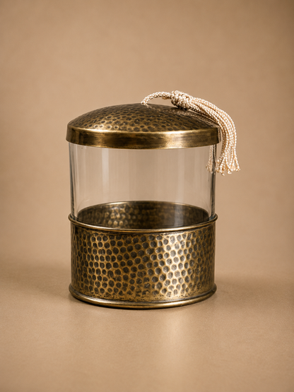 Glass Storage Jar with Hammered Brass Lid – Bronze
