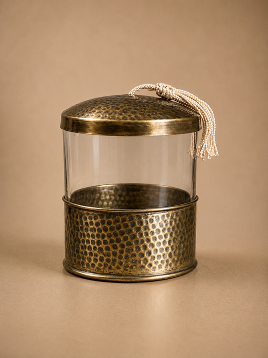 Glass Storage Jar with Hammered Brass Lid – Bronze
