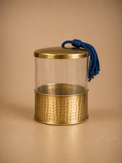 Glass Storage Jar with Hammered Brass Lid – Gold