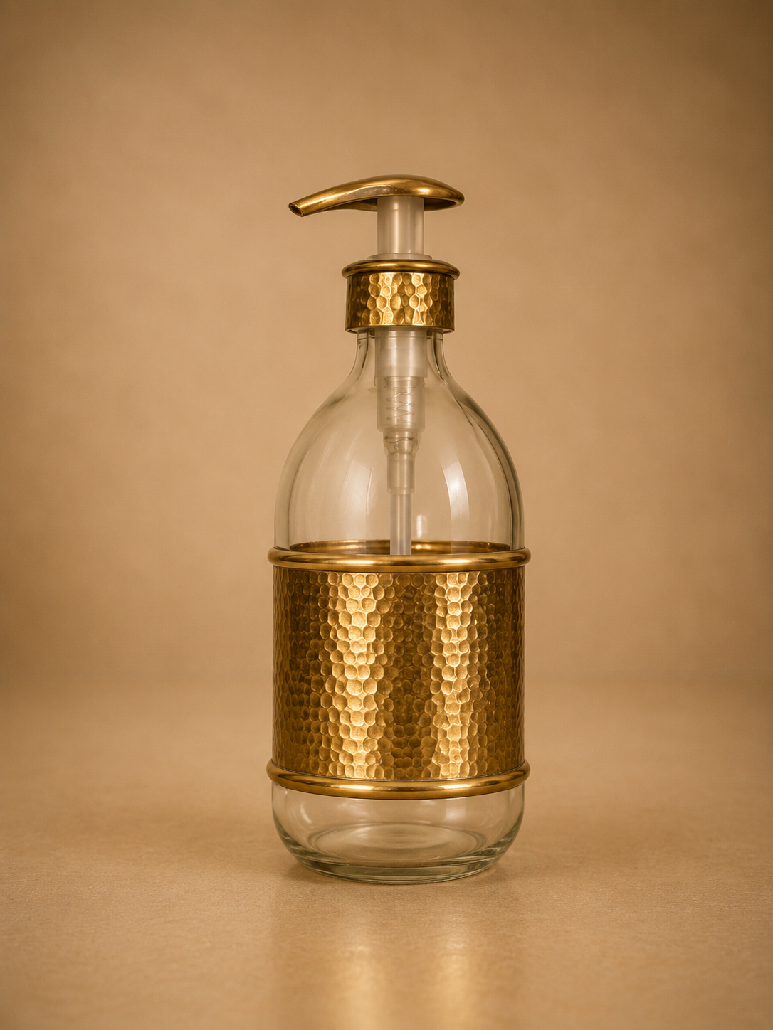 Hammered Glass Liquid Soap Dispenser with Brass Cover – 500 ml