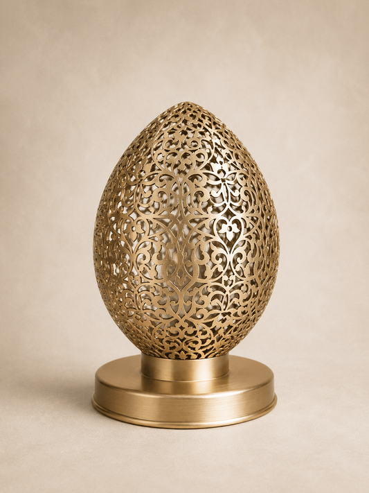 Handcrafted Brass Candle Holder with Oval Shape and Arabesque Cutouts