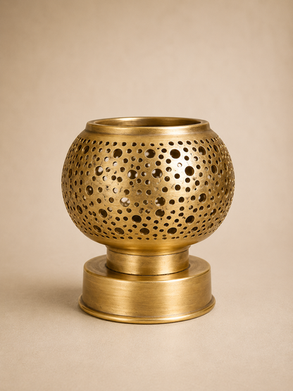 Handcrafted Brass Candle Holder with Round Perforated Pattern