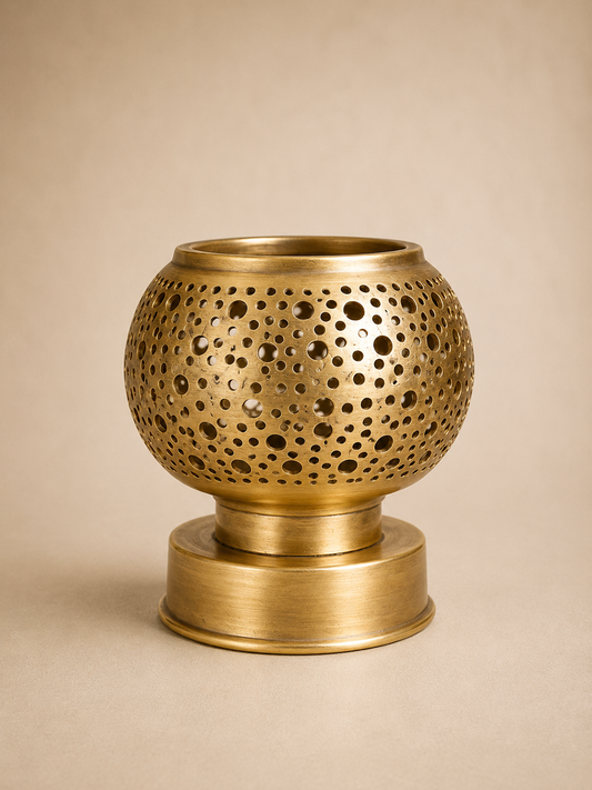 Handcrafted Brass Candle Holder with Round Perforated Pattern