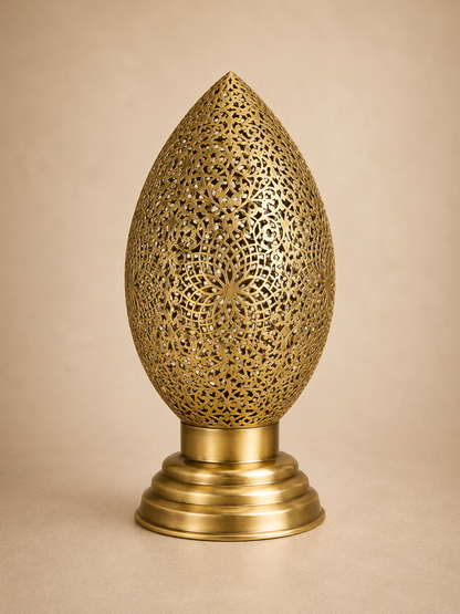 Handcrafted Brass Table Lamp with Oval Openwork Shade