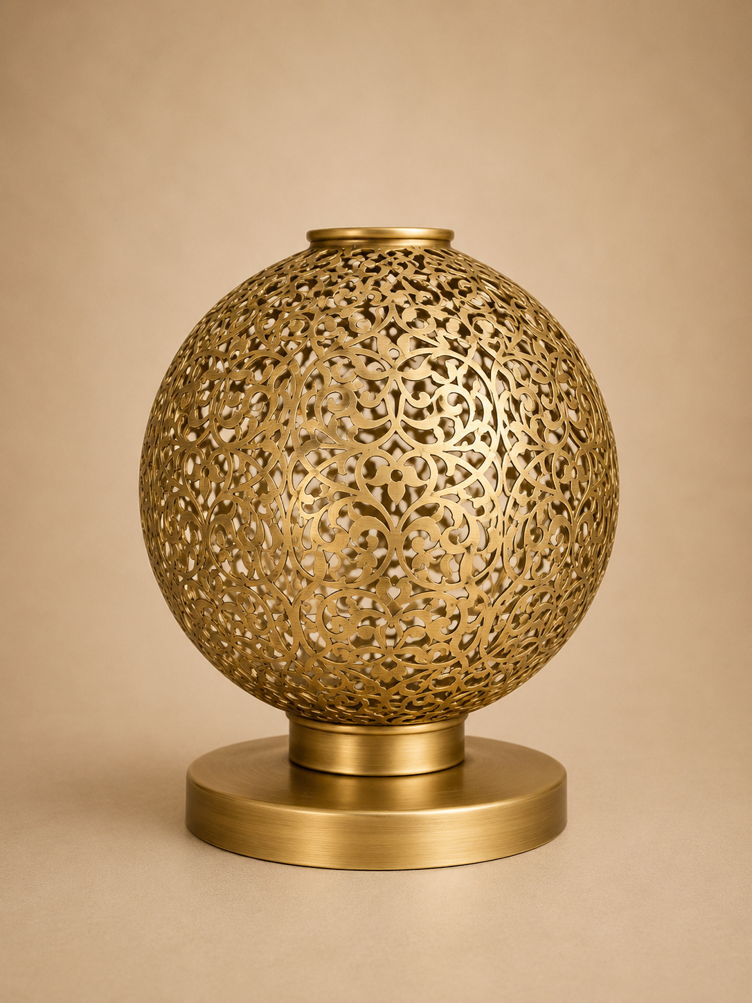 Handcrafted Brass Table Lamp with Round Openwork Shade