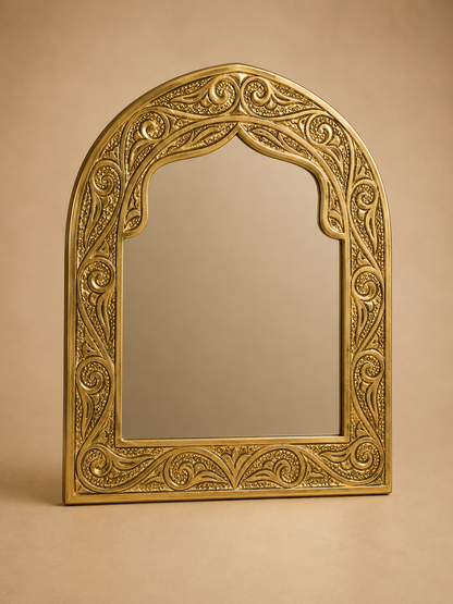 Handmade Engraved Brass Arch Mirror