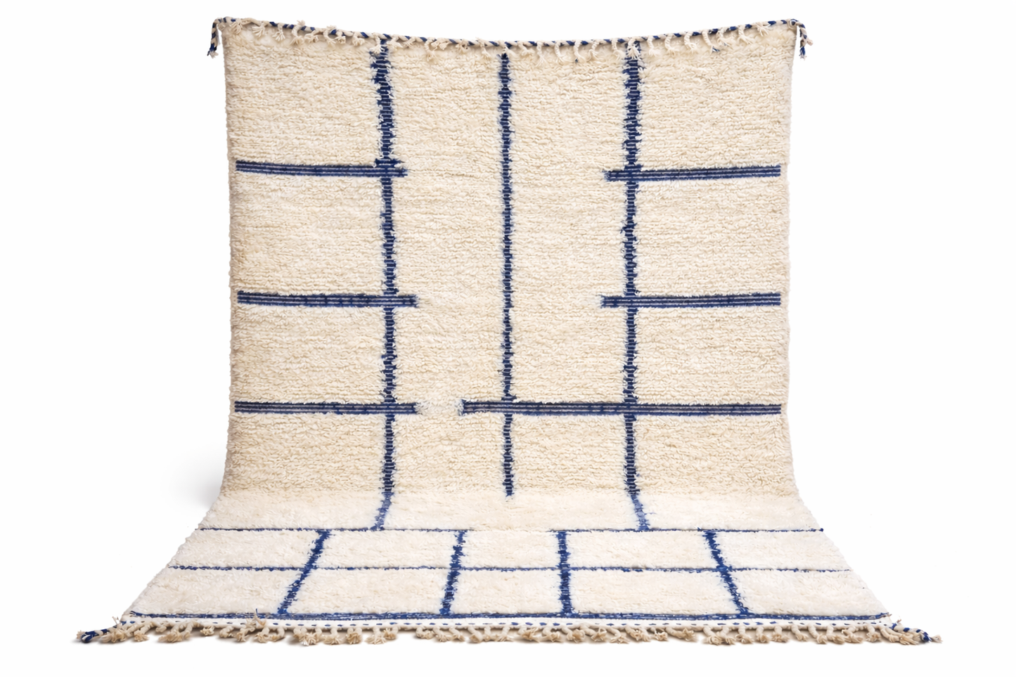 Berber Thick Wool Rug – Linear Grid Blue