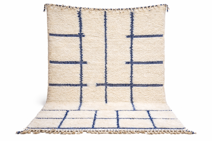 Berber Thick Wool Rug – Linear Grid Blue
