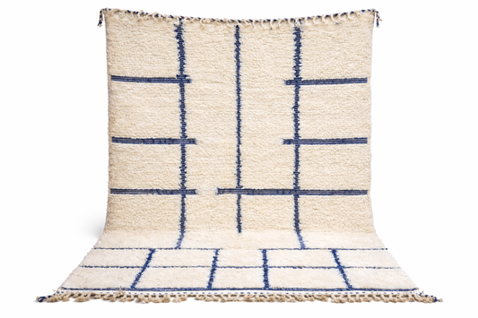 Berber Thick Wool Rug – Linear Grid Blue