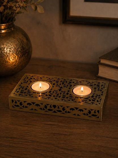 Handmade Rectangular Brass Candle Holder for Two Candles