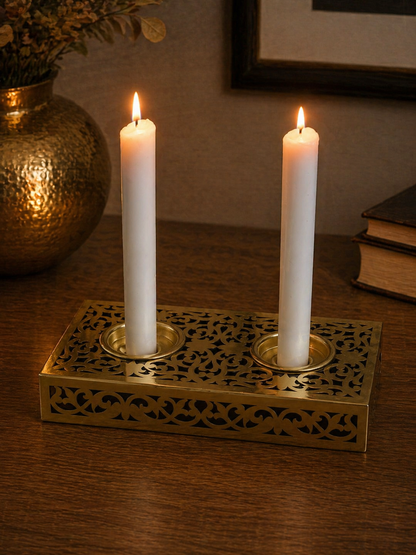 Handmade Rectangular Brass Candle Holder for Two Candles