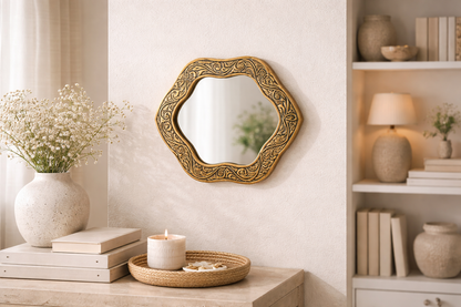 Handmade Engraved Brass Flower Wall Mirror