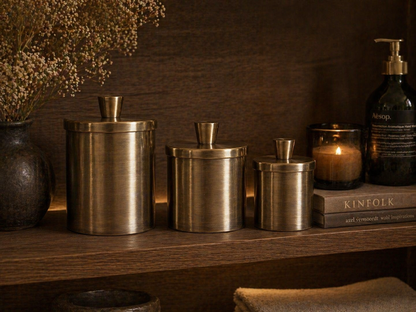 Set of 3 Handmade Brass Storage Canisters with Lids