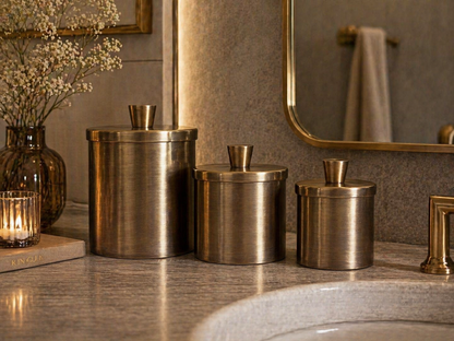 Set of 3 Handmade Brass Storage Canisters with Lids