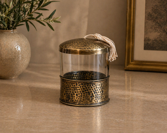 Glass Storage Jar with Hammered Brass Lid – Bronze