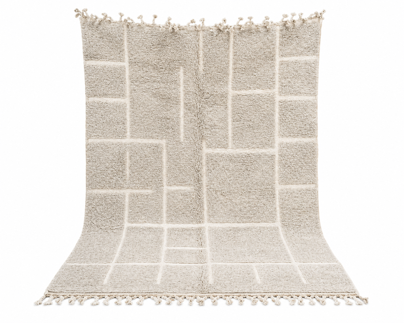 Berber Thick Wool Rug – Soft Grid Ivory