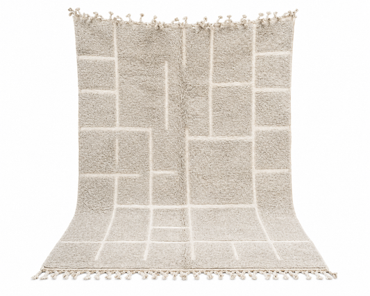 Berber Thick Wool Rug – Soft Grid Ivory