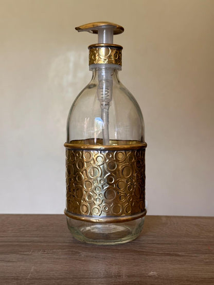 Glass Liquid Soap Dispenser with Handmade Brass Cover – 500 ml