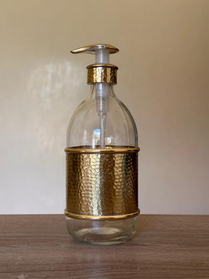 Hammered Glass Liquid Soap Dispenser with Brass Cover – 500 ml