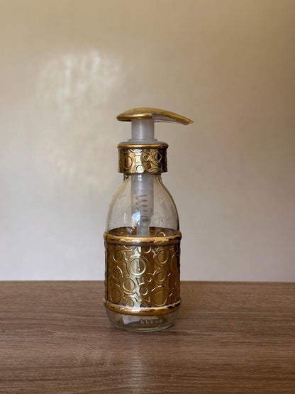 150 ml Glass Soap Dispenser with Embossed Circular Brass Sleeve and Pump