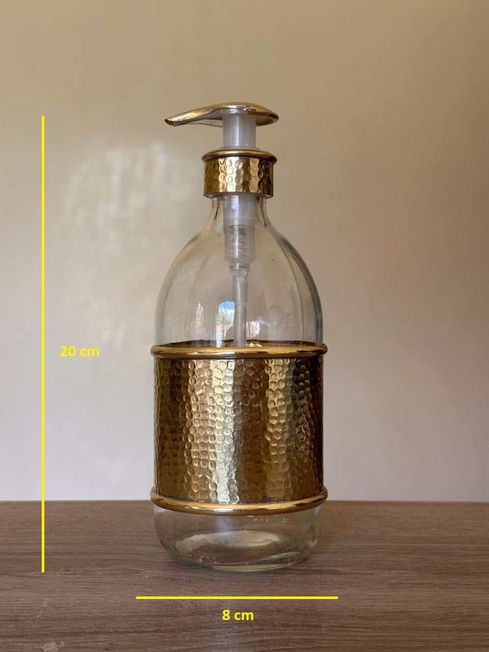 Hammered Glass Liquid Soap Dispenser with Brass Cover – 500 ml
