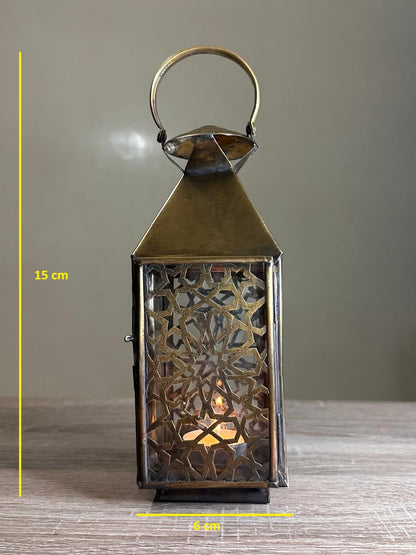 Handmade Brass Candle Lantern with Geometric Openwork Design