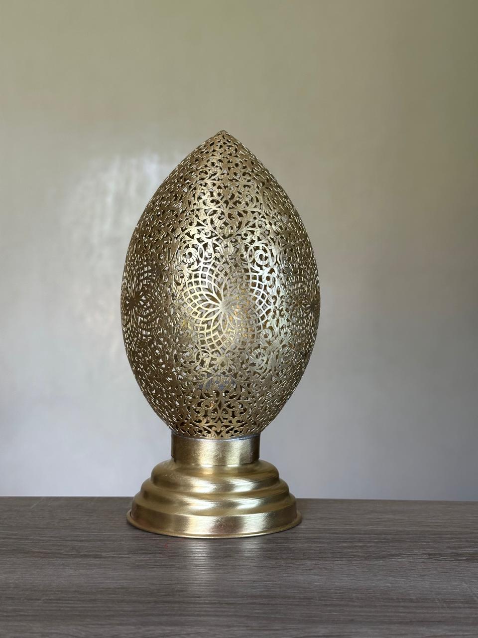 Handcrafted Brass Table Lamp with Oval Openwork Shade