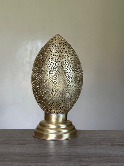 Handcrafted Brass Table Lamp with Oval Openwork Shade