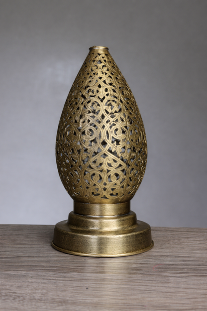 Handcrafted Brass Table Lamp with Teardrop Openwork Shade