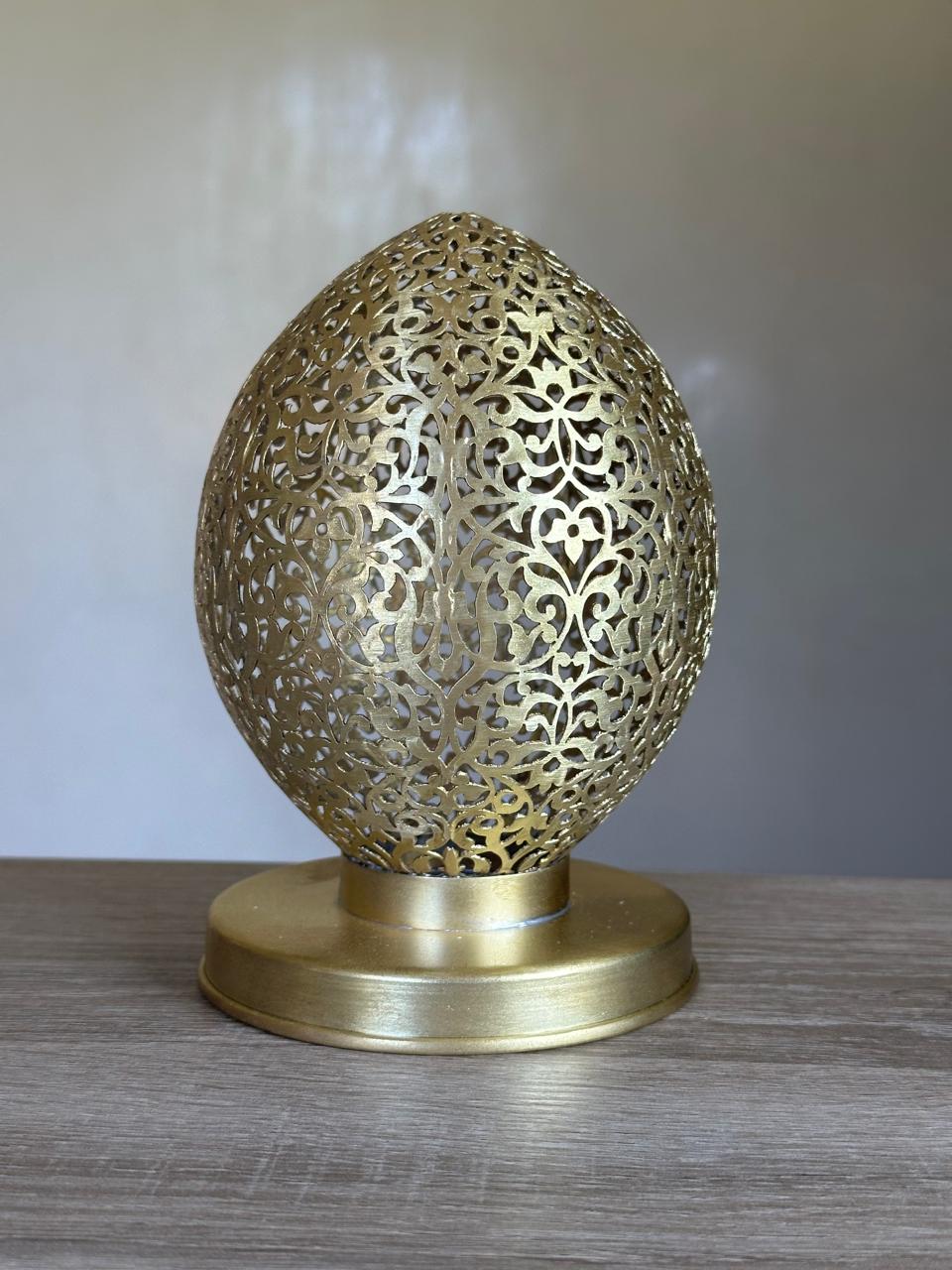Handcrafted Brass Candle Holder with Oval Shape and Arabesque Cutouts