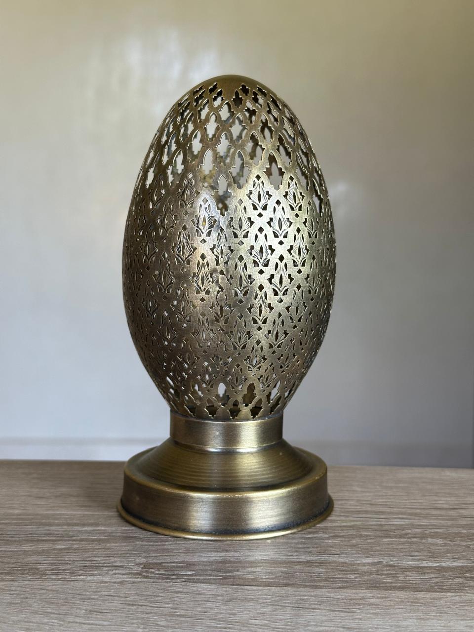 Handcrafted Brass Candle Holder with Oval Shape and Floral Lattice Cutouts