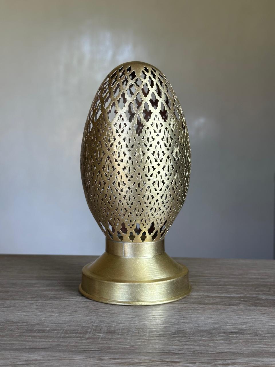 Handcrafted Brass Candle Holder with Oval Shape and Floral Lattice Cutouts