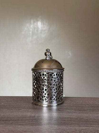 Handcrafted Nesting Pierced Brass Containers with Lids – Set of 3, Silver