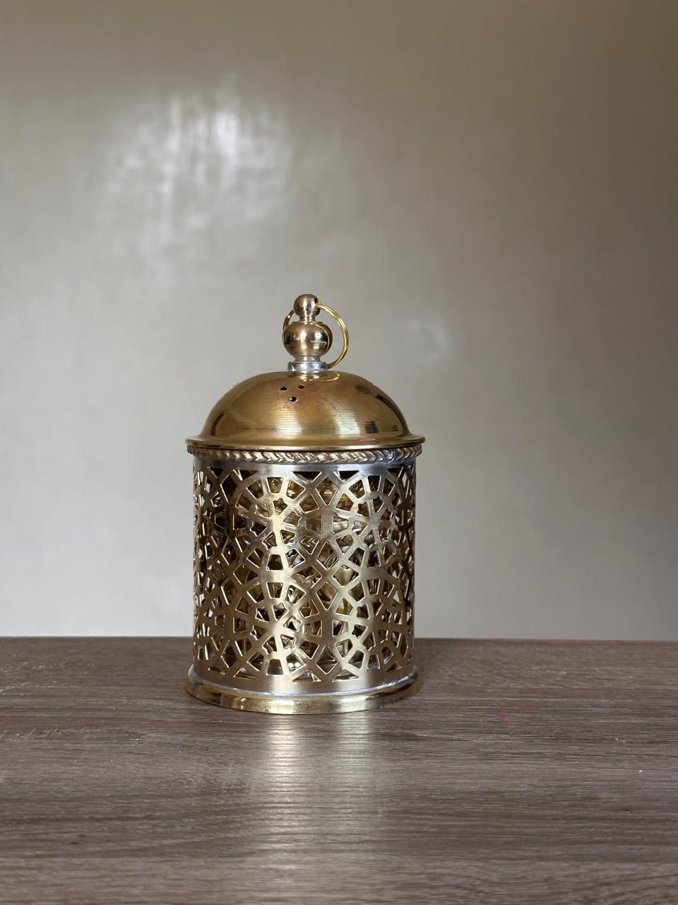 Handcrafted Nesting Pierced Brass Containers with Lids – Set of 3, Gold