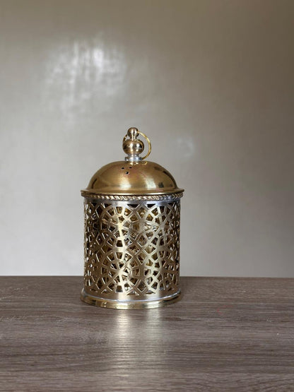 Handcrafted Nesting Pierced Brass Containers with Lids – Set of 3, Gold