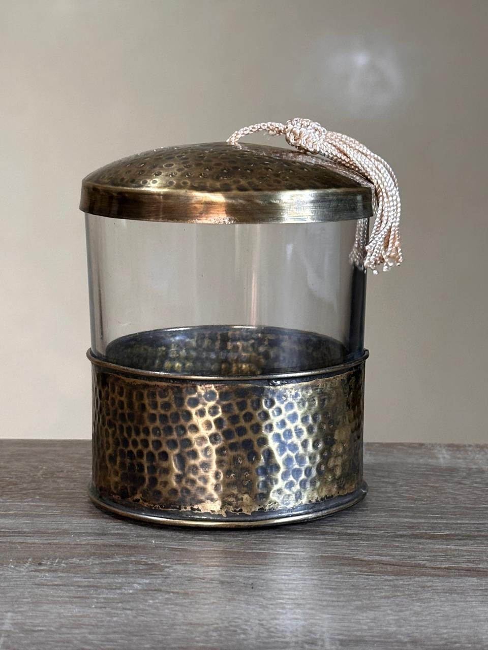 Glass Storage Jar with Hammered Brass Lid – Bronze