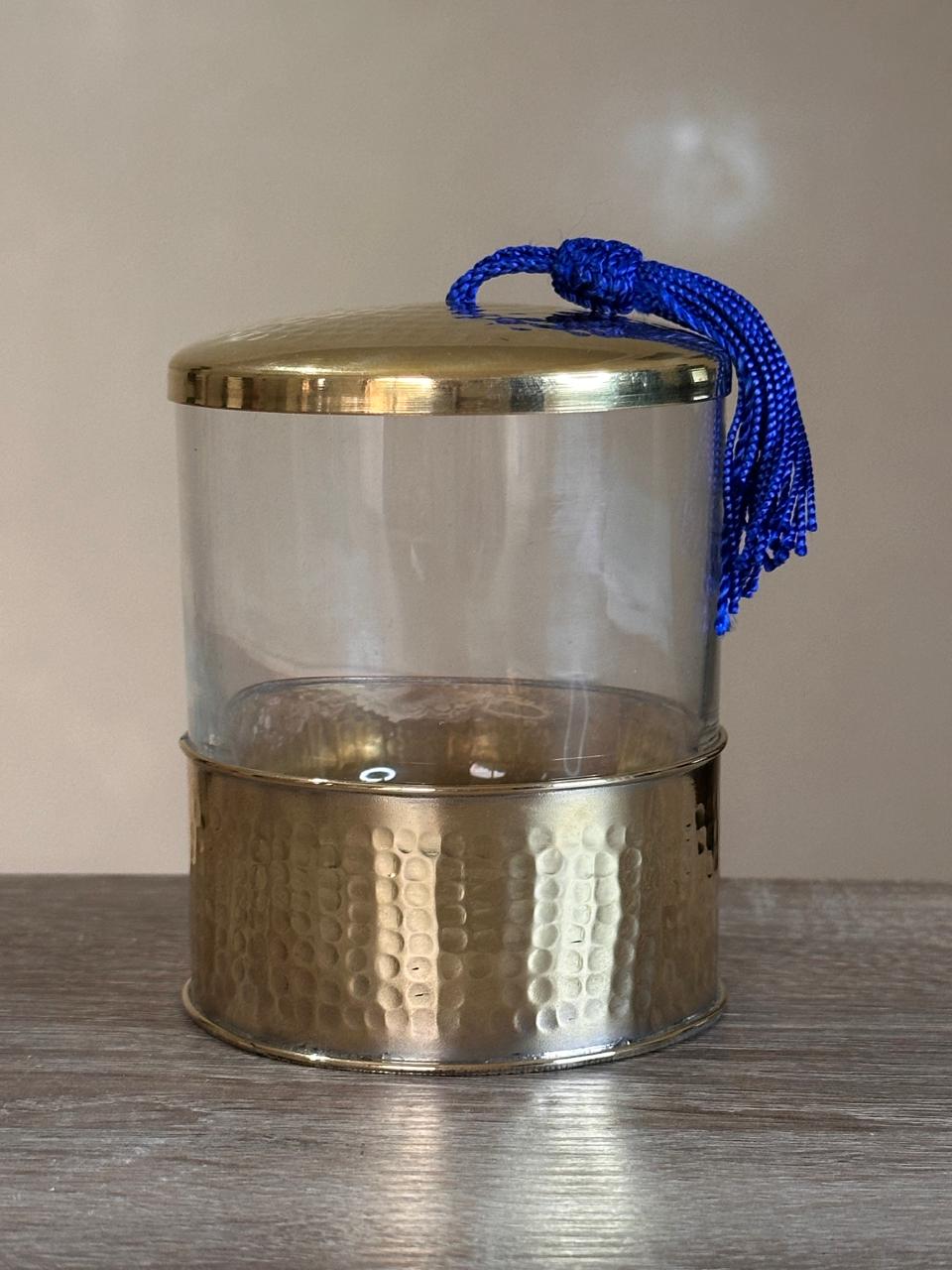 Glass Storage Jar with Hammered Brass Lid – Gold