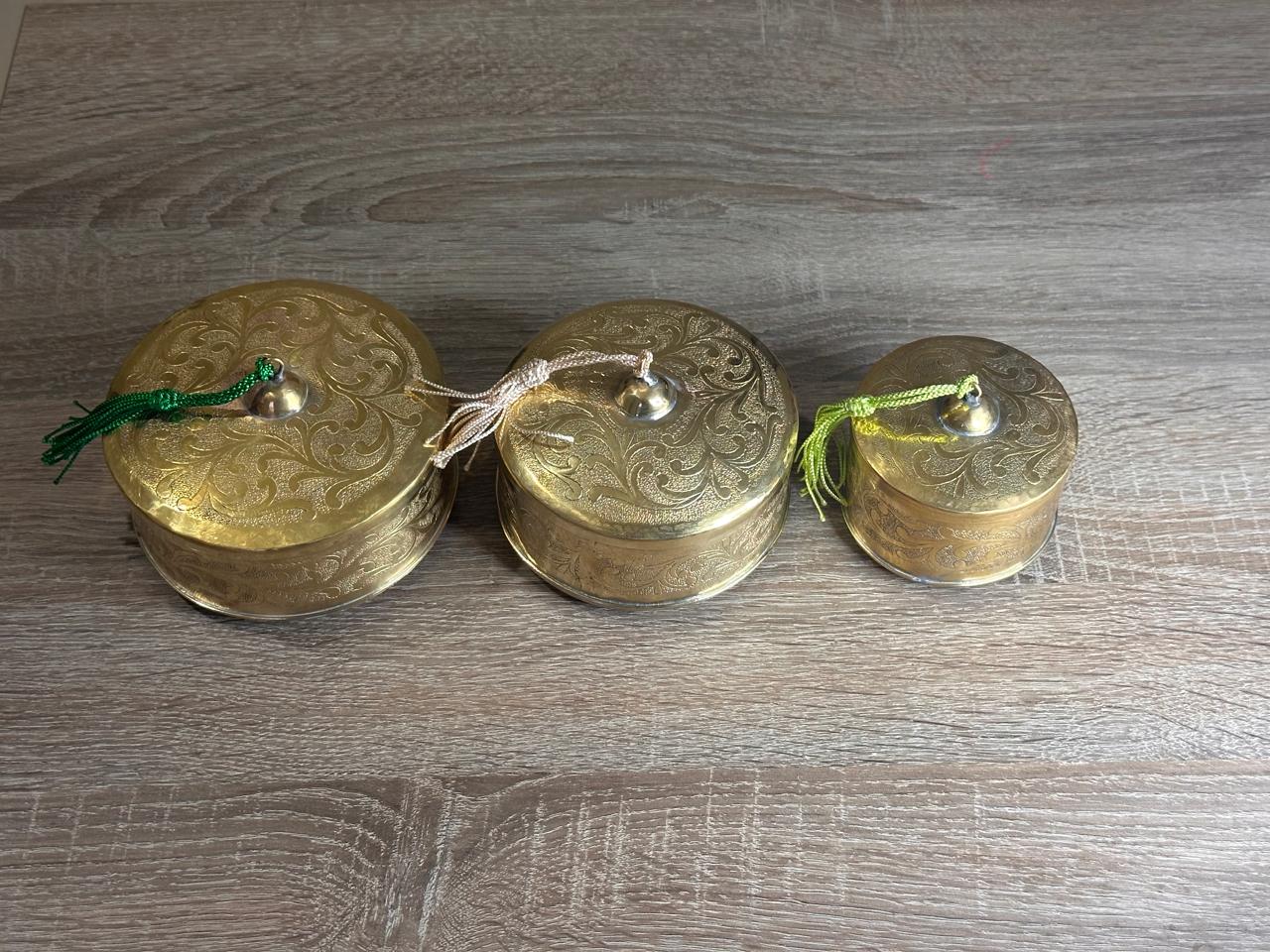Handcrafted Floral Engraved Brass Decorative Boxes with Lids – Set of 3