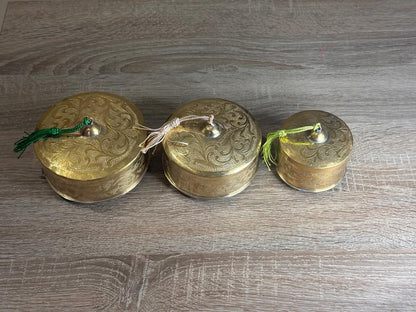 Handcrafted Floral Engraved Brass Decorative Boxes with Lids – Set of 3