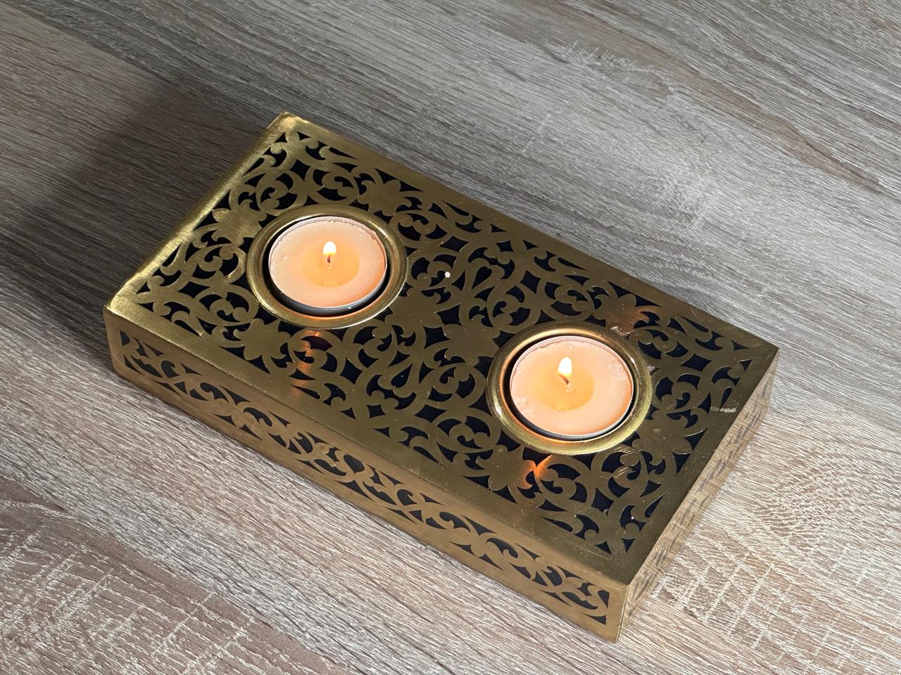 Handmade Rectangular Brass Candle Holder for Two Candles