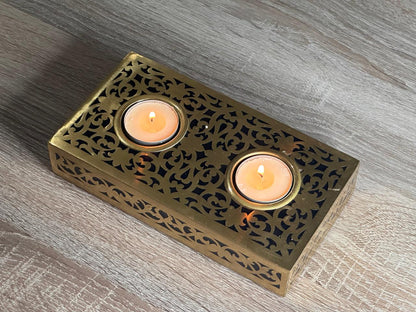 Handmade Rectangular Brass Candle Holder for Two Candles