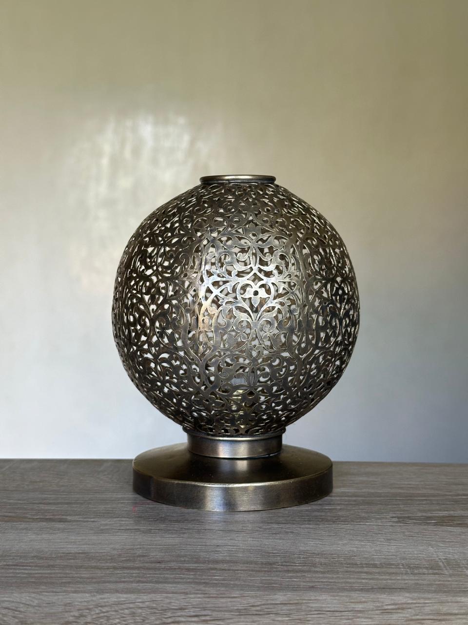 Handcrafted Brass Table Lamp with Round Openwork Shade