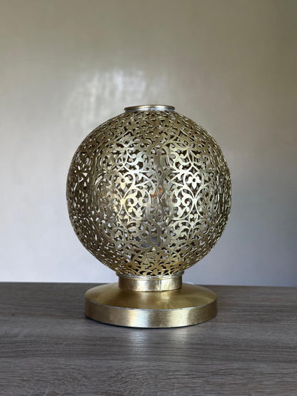Handcrafted Brass Table Lamp with Round Openwork Shade