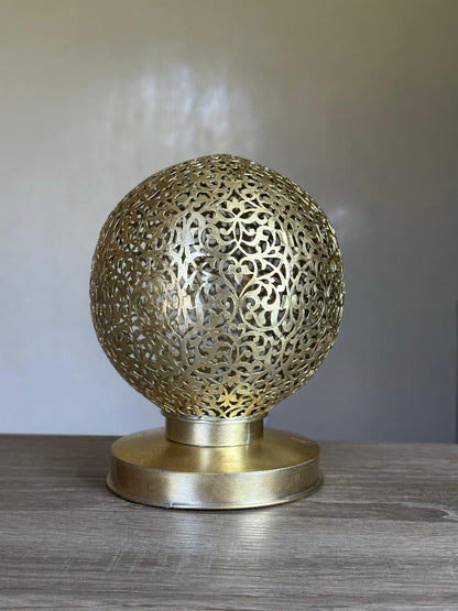 Handcrafted Brass Candle Holder with Round Shape and Arabesque Cutouts