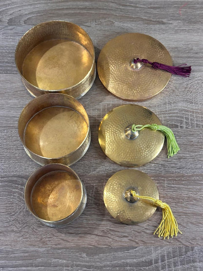 Handcrafted Hammered Brass Decorative Boxes with Lids – Set of 3
