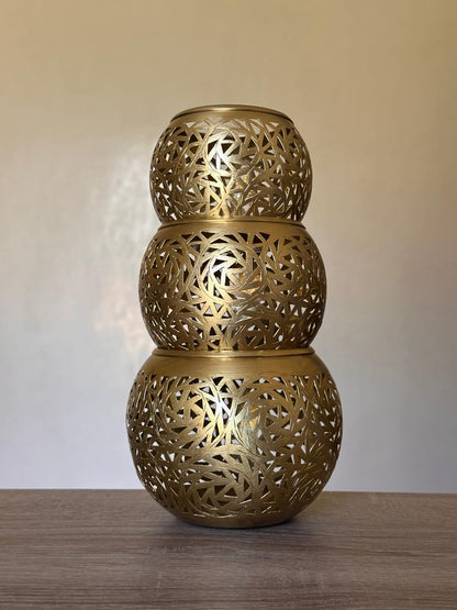 Set of 3 Handmade Brass Candle Holders with Openwork Design