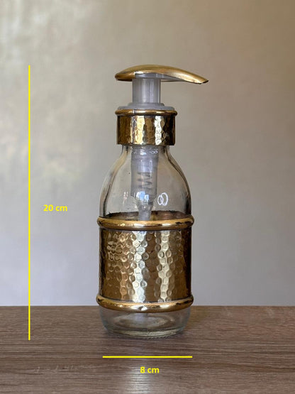 Hammered Glass Liquid Soap Dispenser with Brass Cover – 150 ml