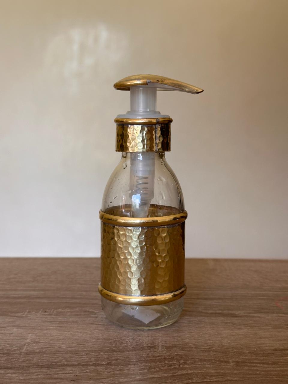 Hammered Glass Liquid Soap Dispenser with Brass Cover – 150 ml