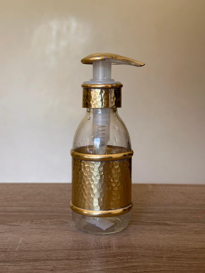 Hammered Glass Liquid Soap Dispenser with Brass Cover – 150 ml